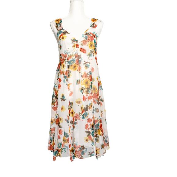 cotonel womens floral tropical midi dress cream orange sleeveless - Picture 5 of 12